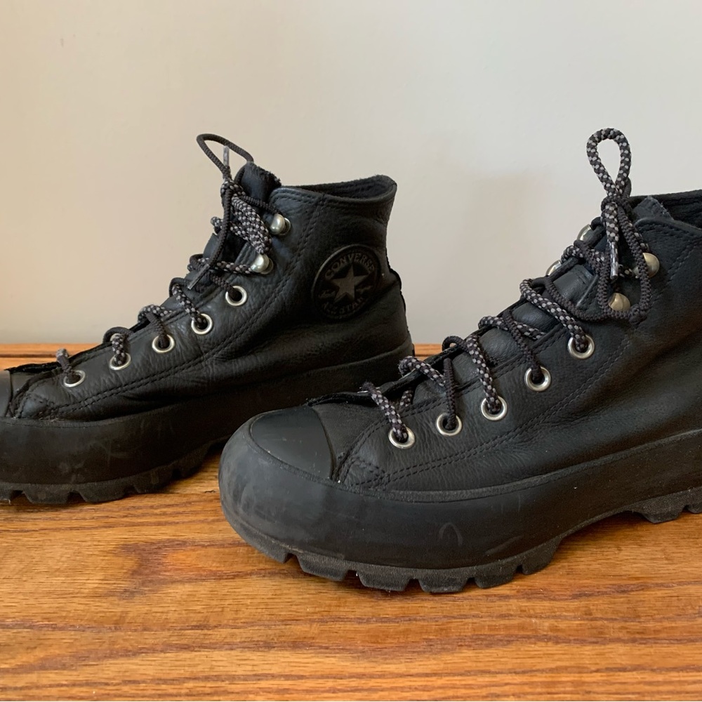 Converse All Star Black Leather and Rubber ankle boots, booties, womens size 8